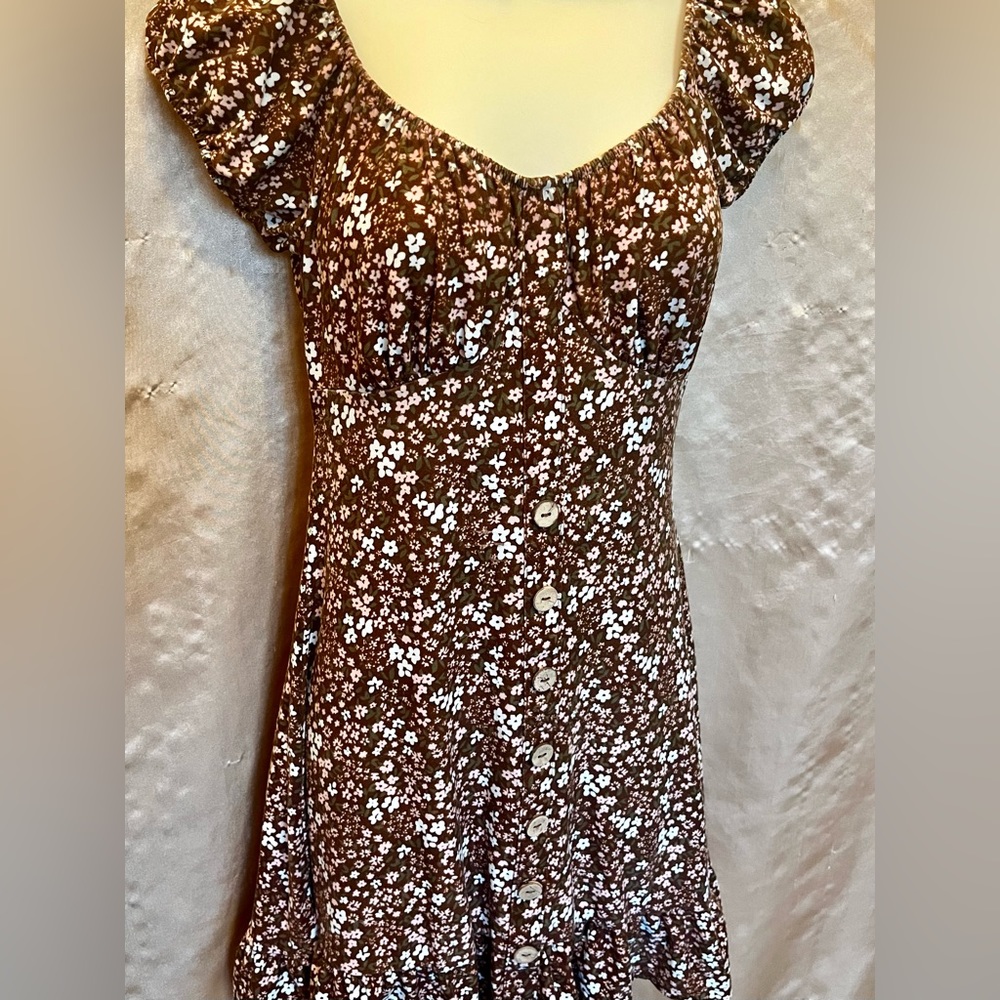 Beautiful brown floral button down mini dress